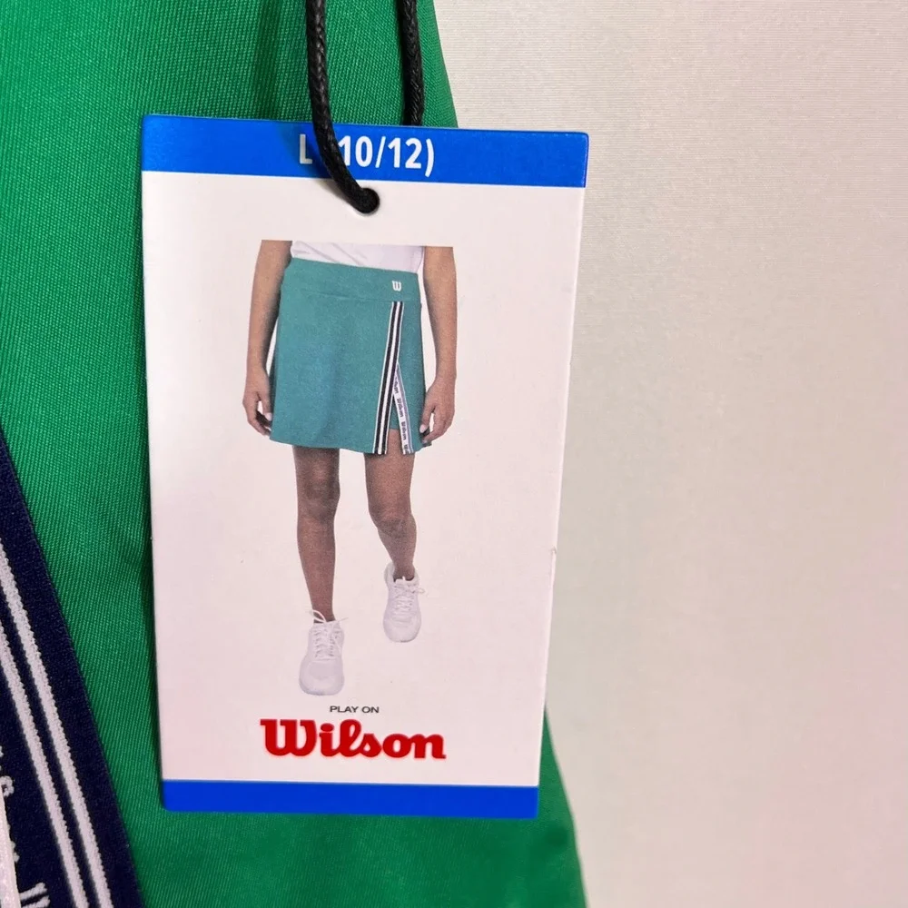 Wilson Girls Tennis Skort Courtside Green Striped Athletic Skirt Size L 10/12
